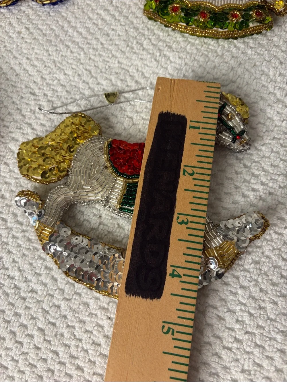 Vintage Handmade Beaded Sequin Christmas Holiday Ornament Set of 4 Kitsch Retro